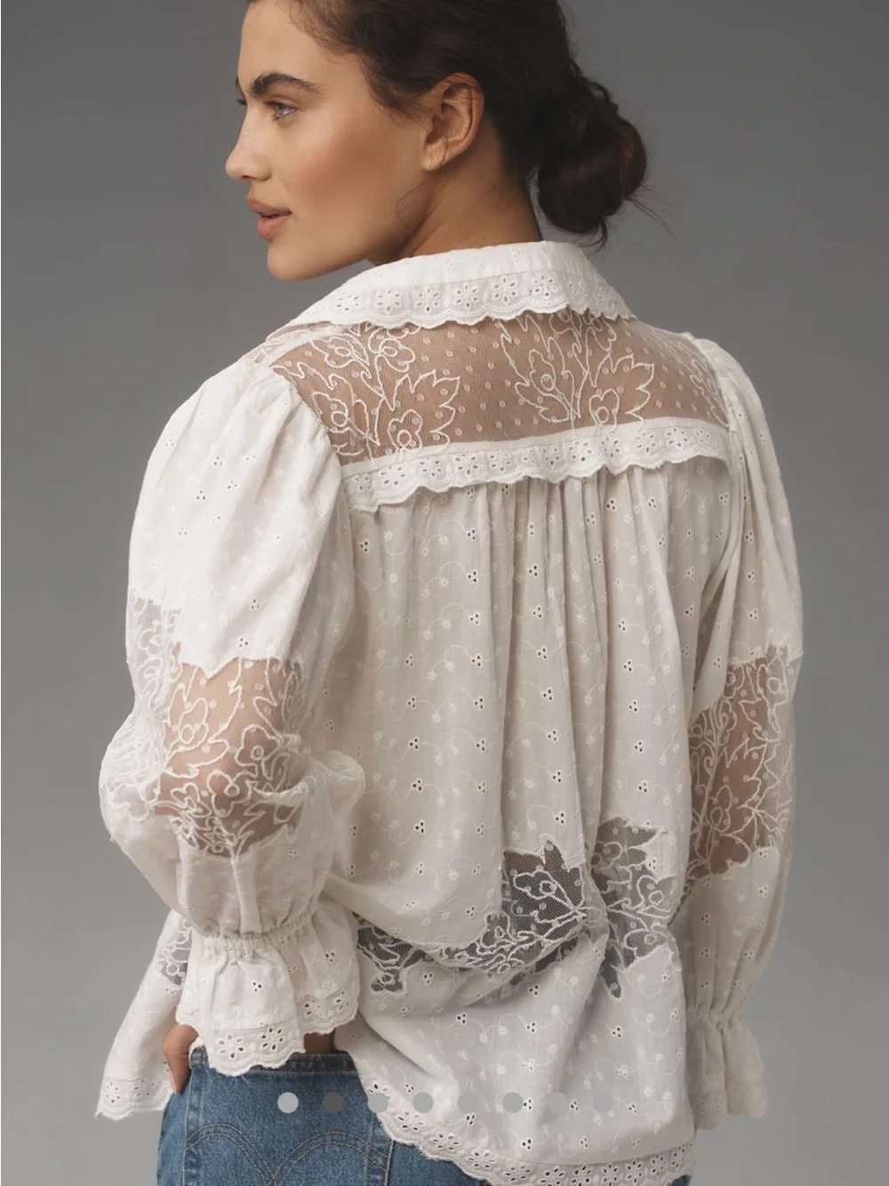 Anthropologie White Semi-Sheer Lace Peasant Blouse